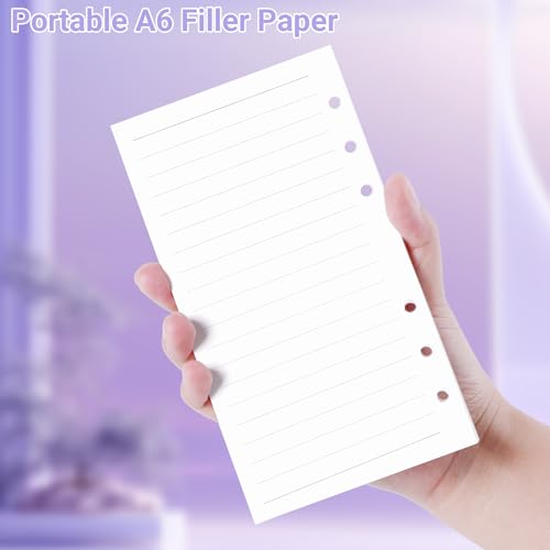 Antner A6 Lined Refill Paper 6-Hole Planner Inserts for A6 6-Ring Refillable Notebook Binder, 135 Sheets/270 Pages Wide Ruled Loose Leaf Filler Paper with 12 PCS Binder Dividers for Journal Notes - color: Lined Paper