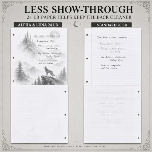 Alpha & Luna Dark Fantasy Wolf Loose Leaf Paper, 50 Sheets, College Ruled