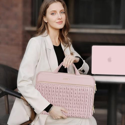 MOSISO Laptop Case 14 inch, 14 inch Laptop Sleeve Compatible with HP Lenovo Dell ASUS Acer, HP Stream, Dell Latitude, Lenovo IdeaPad, Wheat Ear Quilted Carrying Bag with Handle&Pocket, Pink - color: Pink, size: 14 inch