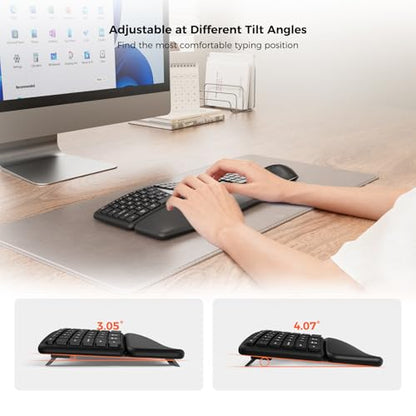 KYSONA Ergonomic Keyboard Mouse Wireless Combo, Full Size Bluetooth Split Keyboard with Wrist Rest, 4 Level DPI Ergo Mouse for Windows Mac OS Computer, Black - color: Black