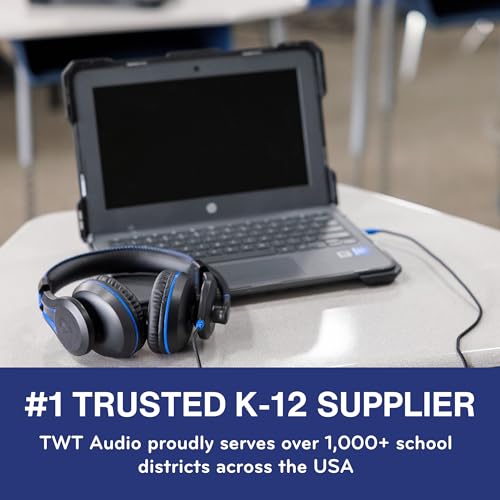 TWT Audio Classroom Headsets with Microphone – Duro TW210 2nd Gen Over Ear Wired Headphones Bulk 20 Pack, Durable, Comfortable 3.5mm Headset with Mic for School, Labs, Testing, Students - style: 3.5mm Jack (20 Pack)