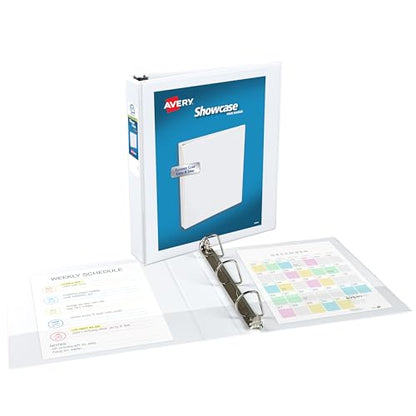 Avery Showcase Standard View 3 Ring Binder, 1.5" Slant Rings, 375-Sheet Capacity, 2.1 Inch Wide Spine,1 White Binder, Ideal for Lightweight Organization and Occasional Referencing (19651) (Pack of 2) - size: 1.5" (Pack of 2)