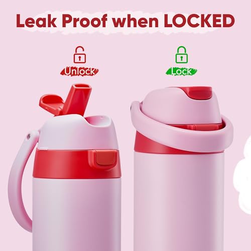 Fijinhom 12 oz Toddler Water Bottle with 2-in-1 Lid, 304 Stainless Steel Insulated Bottle, Kids Water Bottle for School Boys Girls, Leak-Proof Great for Sport, Travel & Gift, - color: Pink