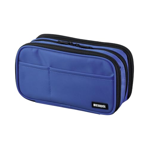 LIHIT LAB Large Capacity Triple Zipper Pencil Case For School Office College, Big Capacity 8 Compartments Pencil Bag Holder Adults Teen Boys Girls, Travel Cosmetics Storage, Blue (A7556-108) - color: Blue, size: 1 Count (Pack of 1), style: Triple: 7.9 X 3
