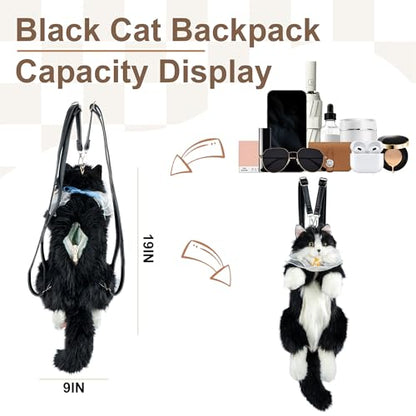 Chongker Stuffed Animals Backpack - Cute Cat plush Backpack Toy, Handcrafted Realistic Cat Shaped Backpack, Heartwarming Surprise Idea, Companionship Stuffed Cat, Large Black Cat - style: Black Cat Backpack