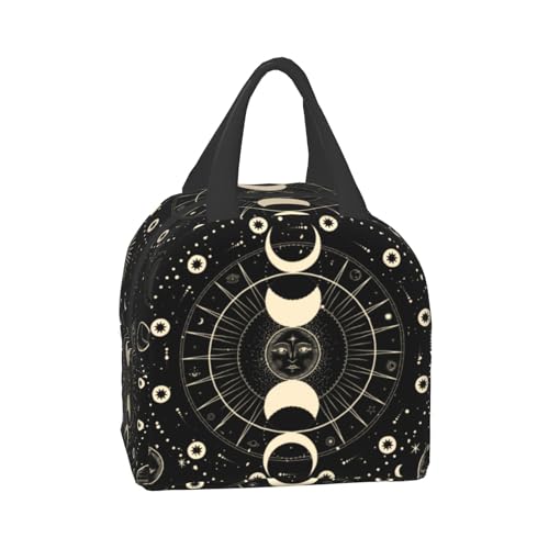 Nerxy Sun and Moon Mystic Astrology Tarot Goth Insulated Lunch Bag Black Lunch Box Reusable Cooler Tote Bag Woman 8x5x8.5inch Waterproof Meal Container for Work School Travel Office Picnic - color: Mystic