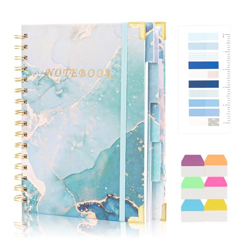 Spiral Notebooks for Work, 240 Pages Lined Spiral Journal Notebook, 5 Subject A5 College Ruled Journals for Writing, 8.6”x6.2''Journaling Notebooks for School Office Supplies (Blue Marble) - color: Blue