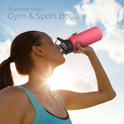 SipX™ 25 oz Insulated Water Bottle with 3 Lids – Leakproof Stainless Steel, Triple Insulated – Cold 24 Hours/Hot 12 Hours – Durable Bottle for School, Gym, Travel – Red - color: Red, size: 25 Ounces