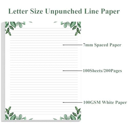Stationery Lined Paper, Letter Size Unpunched Ruled Filler Paper, 100Sheets/200Pages Loose-Leaf Line, 100gsm, 8.5'' x 11'', Leaf - size: 100 Sheets, style: Unpunched