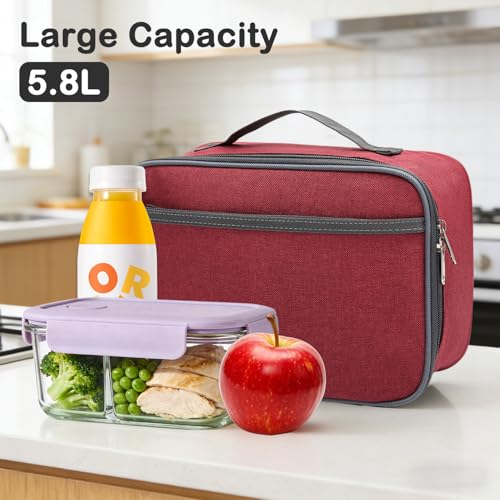 FlowFly Kids Lunch box Insulated Soft Bag Mini Cooler Back to School Thermal Meal Tote Kit for Girls, Boys,Women,Men, Deep Red - color: Deep Red