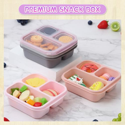 Honeydak 5 Pack Snack Containers 3 Compartment Bento Snack Boxes Divided Meal Prep Containers with Lids Reusable Adults Lunch Food Storage Box for School Work Travel(Pink Gray) - color: Pink Gray