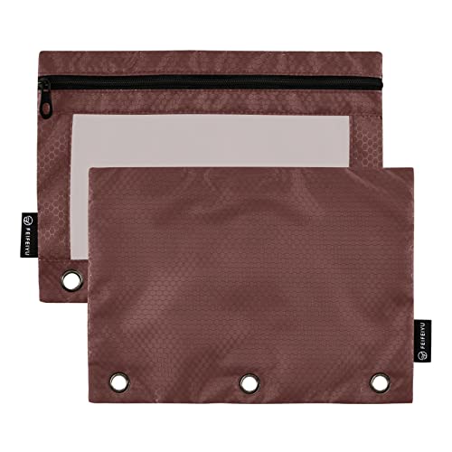 Binder Pouches,Indian Red Pencil Pouch for 3 Ring Binder 2 Pack Clear Pencil Bag with Zipper for Office School Supplies - color: Indian Red