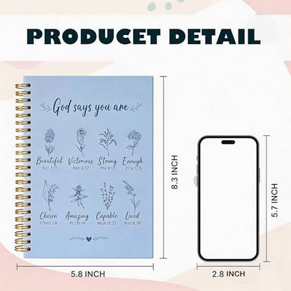 Christian Spiral Notebooks For Women - Bible Study Prayer Journal Dairy With God Says,140 Pages,Hardcover Coil-Bound Subject Notebook College Ruled,Inspirational Gifts For Church Members Journals For Writing, A5(5.8"X8.3") (Blue) - color: Blue