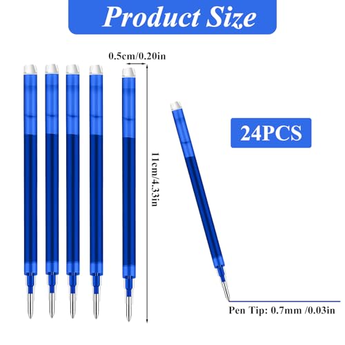 0.7 mm Erasable Gel Ink Pen Refills Compatible with Frixion Friction, Smooth Writing Multicolor Retractable Fine Point Pen Refill for School Office Home Art (Blue, 24) - style: Blue