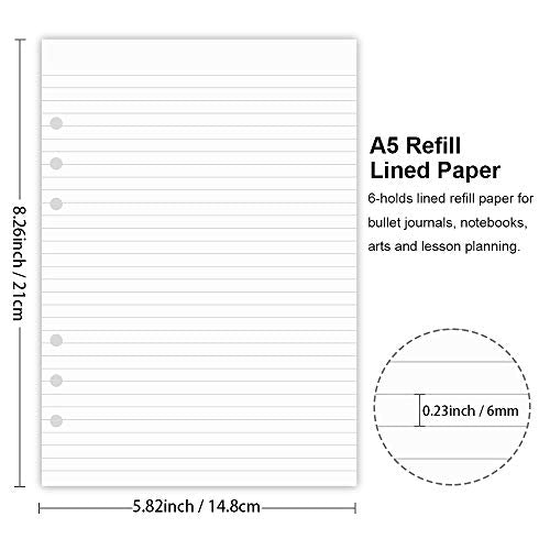 (3-Pack) A5 Lined Refills Paper for Filofax Planner/Binders/Organizer, 6 Hole Punched Loose Leaf Paper, Total 300 Sheets/600 Pages, 100gsm, White, 148 x 210mm - size: 300 Sheets