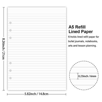 (3-Pack) A5 Lined Refills Paper for Filofax Planner/Binders/Organizer, 6 Hole Punched Loose Leaf Paper, Total 300 Sheets/600 Pages, 100gsm, White, 148 x 210mm - size: 300 Sheets
