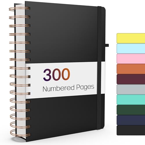 Forvencer Lined Spiral Journal Notebook with 300 Numbered Pages, A5 Thick Journals for Writing with 100GSM Paper, Hardcover Notebooks with Contents for Work, School, Women, Men, Black | College Ruled Thick Journals for Writing with 100GSM Paper, Hardcover