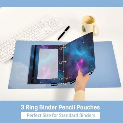 Gredecor 3 Ring Binder Pencil Pouch, Dark Space Nebula Stars Zippered Pen Case Pouches with Clear Window, 2 Pack Stylish Office & School Supplie - color: Dark Space Nebula Stars