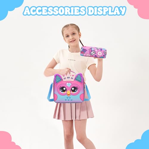 Backpack with Wheels for Girls,Rolling Backpack for Kids 6-8,Lightweight Wheeled School Backpack with Pencil Case,Cute Owl Bookbag for Students - color: Purple Owl