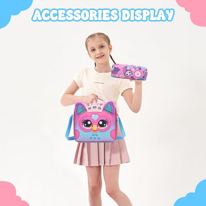 Backpack with Wheels for Girls,Rolling Backpack for Kids 6-8,Lightweight Wheeled School Backpack with Pencil Case,Cute Owl Bookbag for Students - color: Purple Owl
