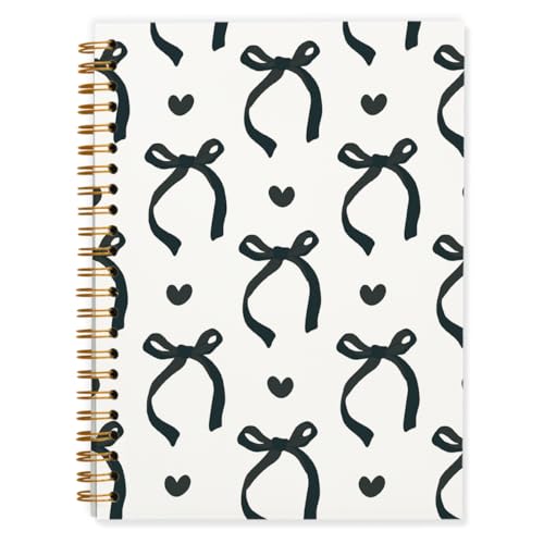 QUICQOD Cute Black Bow Spiral Notebook for Teen Girls 5.5x8.3 Inch | Coquette School Supplies for Teen Girls, Cute Journal for Women, Hardcover Notebook for School Office, Back to School Gifts - color: Black