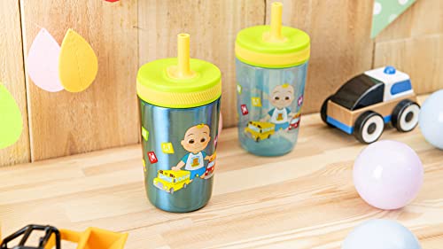 Zak Designs CoComelon Kelso Tumbler Set, Leak-Proof Screw-On Lid with Straw, Bundle for Kids Includes Plastic and Stainless Steel Cups with Bonus Sipper (3pc Set, Non-BPA) - color: CoComelon, size: 3 Piece Set (Pack of 1)