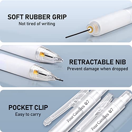 Four Candies Cute Mechanical Pencil Set with Case - 3PCS Pencils 0.7mm with 180PCS HB Lead Refills, 3PCS Erasers, 9PCS Eraser Refills, White Clear Mechanical Pencil for Students Drawing, Writing - size: White-0.7MM