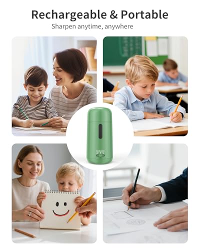 Automatic Electric Pencil Sharpener - Auto Feed, Auto Stop & Auto Eject, Rechargeable for Classroom, Home, School, Office, Green - color: Green
