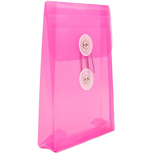 JAM PAPER Plastic Envelopes with Button & String Tie Closure - 4 1/4 x 6 1/4 - Fuchsia Pink - 12/Pack - color: Fuchsia, size: 4 x 6