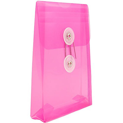 JAM PAPER Plastic Envelopes with Button & String Tie Closure - 4 1/4 x 6 1/4 - Fuchsia Pink - 12/Pack - color: Fuchsia, size: 4 x 6