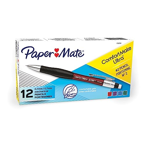 Paper Mate Comfort Mate Ultra Mechanical Pencils, 0.7mm HB #2 Lead, 12 Count - School Supplies, Note-Taking, Comfortable Grip