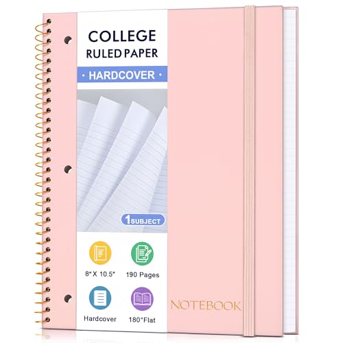 MUAHLIUB Spiral Notebook College Ruled Paper 8" x 10-1/2", 1 Subject Spiral Notebook, 3-Hole Punched Perforated Pages Ideal for School, Office, Writing, 95 Sheets Lined Journaling Notebook, Pink - color: Pink, size: College Ruled