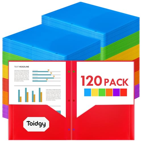 120 Pack 2 Pocket Folders with 3 Holes Punch, Plastic Folder for 3 Ring Binder, Heavy Duty Folders with Pockets Bulk for Letter Size Paper, Multicolor Folder for School and Office Supplies