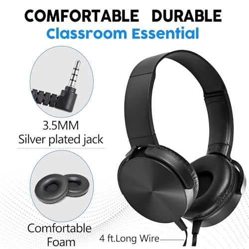 Bulk Headphones for Classroom 24 Pack Durable Wired School Headphones for Kids,Students,Children Toddler Teen Boys Girls and Adult(Black) - size: 24 PACK