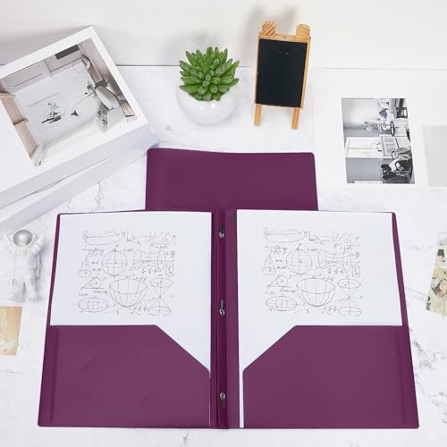 Lincia 100 Pcs Plastic Folders with Pockets and Prong Folders with Prongs 2 Pockets for Office, School for Students, Teachers, Office Workers(Dark Purple) - color: Dark Purple