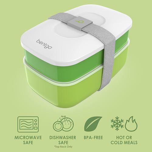 Bentgo Classic - Adult Bento Box, Stackable 3-Compartment Lunch Box with Removable Utensil Set and Sealing Strap, BPA-Free, Food Container Ideal for Meal Prep, Work, and On the Go (Green) - color: Green