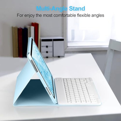 AHYWTAN Keyboard Case for iPad 9/8/7th Gen 10.2’’,Case with Keyboard ipad 10.2 inch,Detachable Bluetooth Keyboard with Pencil Holder, Blue-W - color: Blue-W