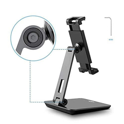 KABCON Tablet Stand,Tightness Adjustable Aluminum Alloy Tablet Stand for Desk, 360° Swivel Foldable Tablets Stands Dock for 4''-14''Tablets/Phone, iPad Series,Samsung Galaxy Tabs,Kindle Fire,Etc. - color: Grey