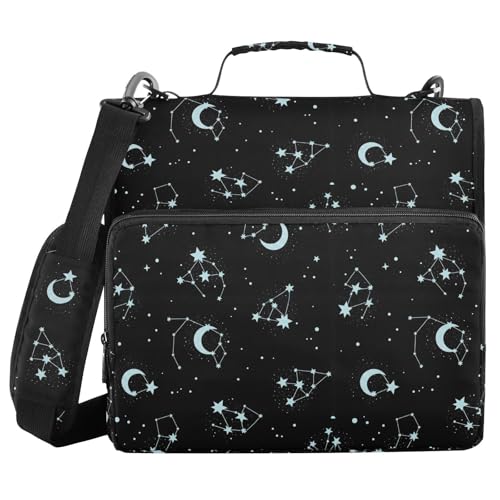 Astronomy Stars Black Moons Zipper Binder Bag 3 Ring with Shoulder Strap Zippered Binder Fits 13 Inch Laptop File Folder Document Organizer for College Office Supplies - color: Astronomy Stars Black Moons