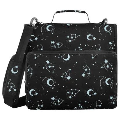 Astronomy Stars Black Moons Zipper Binder Bag 3 Ring with Shoulder Strap Zippered Binder Fits 13 Inch Laptop File Folder Document Organizer for College Office Supplies - color: Astronomy Stars Black Moons
