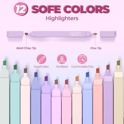 Nicpro Aesthetic School Supplies, 55PCS Pastel Highlighters & Gel Pens Set | All In One, Highlighters, Gel Pens with Refills, Mechanical Pencils, Organized Case, Back to School Essentials for Girls