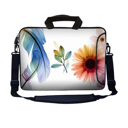 Laptop Skin Shop 15.6 inch Laptop Sleeve Bag Notebook with Extra Side Pocket, Soft Carrying Handle & Removable Shoulder Strap for 14" 15" 15.4" 15.6" Apple MacBook Air, GW, Acer, Aspire Asus, Dell, - color: Daisy Flower Leaves Floral, size: 15 in – 15.6 i