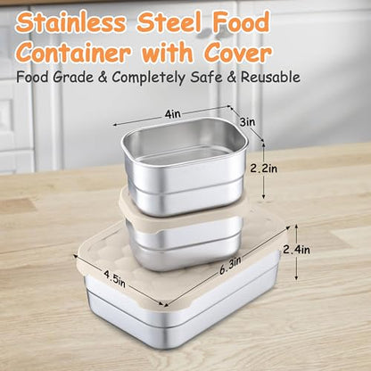 Homikit 3 Pack Kids Lunch Box Set, 18/10 Stainless Steel Bento Boxes with Silicone Lids Leak Proof, 5 Cups Reusable Metal Food Snack Containers for School Daycare, Nontoxic & Dishwasher Safe, Khaki - color: Khaki, size: Medium