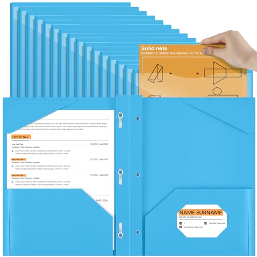 Henoyso 48 Pcs Plastic Folder with Clear Front Pocket and 3 Prongs Heavy Duty Plastic Folders with Card Slot Pocket Folders with Prongs for School Office Home(Lake Blue) - color: Lake Blue