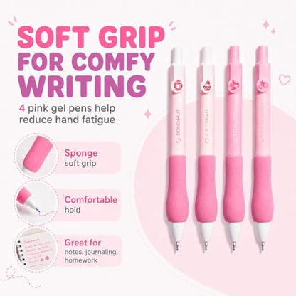 Small Cute Pink Standing Pencil Case with Supplies for Girls,Stand up Aesthetic Pouch,Pop up Bag Kawaii Kids Trendy School Stationery Set for Teens & Tweens,Back to School Gifts & College Essentials