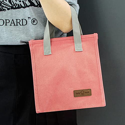 2Pcs Pink Lunch Bag Insulated, Lunch Box Bag, Reusable Lunch Tote Bag | small lunch tote,tasty food lunch bag,small cooler bag,Lunch Box Container Bag Insulated for Women, Men, Work, Office, Travel - color: Pink