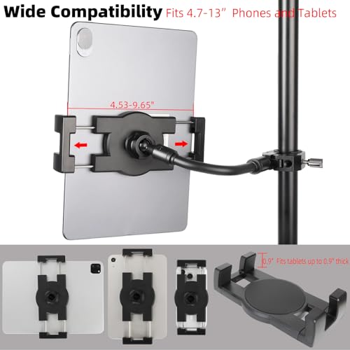 Flexible iPad Holder for Mic Stand, Enhanced Gooseneck Tablet Phone Holder Micophone Music Stand Mount with Super Handle Clamp for iPad Pro 12.9 Air Mini 4.7-13" iPhones & Tablets