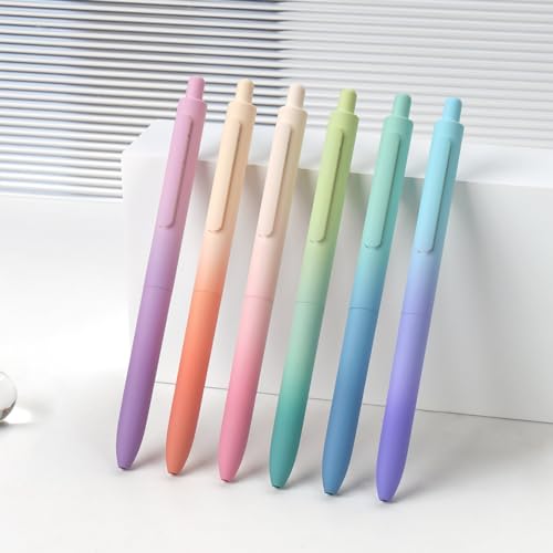 WRITECH Fine Point Gel Pens: 0.5mm Retractable Black Ink 6ct Smooth Writing No Bleed with Aesthetic Gradient Color Pen Barrel for Journaling Note Taking Sketching