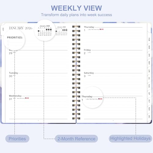 2026 Planner, Weekly and Monthly Calendar Planner Agenda, Jan 2026 - Dec 2026, Planning Academic Book, Office Desk Accessories and School Supplies - A5 (6.3'' x 8.5'') - color: C-Mountain Flight