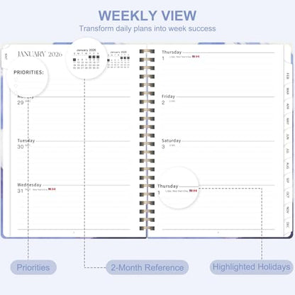2026 Planner, Weekly and Monthly Calendar Planner Agenda, Jan 2026 - Dec 2026, Planning Academic Book, Office Desk Accessories and School Supplies - A5 (6.3'' x 8.5'') - color: C-Mountain Flight